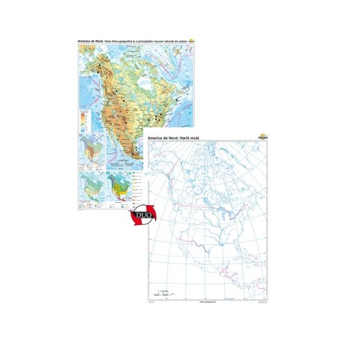 America de Nord. Harta fizico-geografica si a principalelor resurse naturale de subsol Duo 120x160 cm CR-3113DA