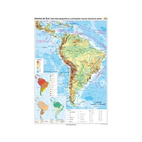 America de Sud. Harta fizico-geografica si a principalelor resurse naturale de subsol 120x160 cm CR-3114A