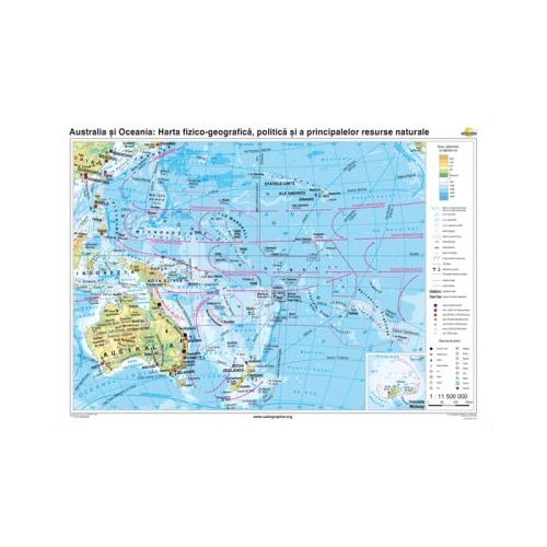 Australia si Oceania.. Harta fizico-geografica politica si a principalelor resurse naturale de subsol 140x100 cm CR-3117B