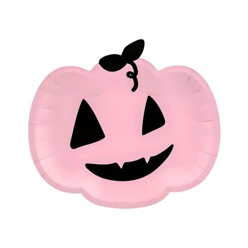 Farfurii dovleac 25x22cm hartie roz PartyTime Halloween set 6 buc