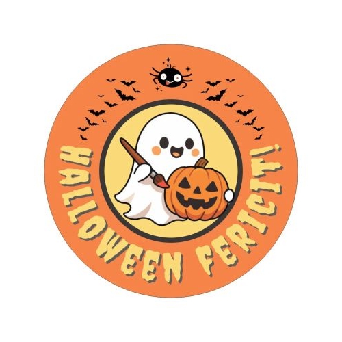 Insigna rotunda portocalie Halloween fericit