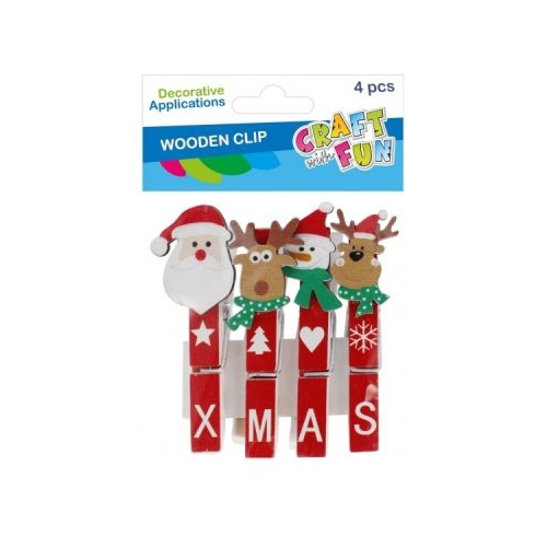 Accesorii creatie lemn carlig mare Craciun rosu 7 cm set 4 buc Craft with Fun 545856