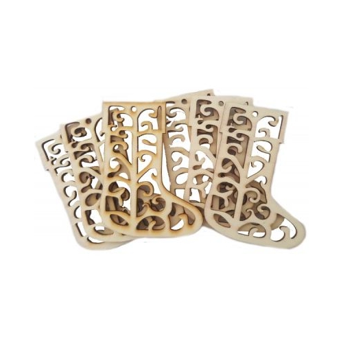 Accesorii creatie lemn decupat ciorap Craciun cu model set 6 buc Colorarte FS-MF