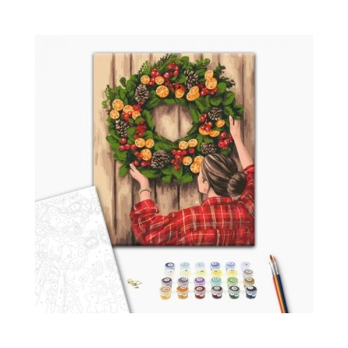 Set pictura pe numere 40x50cm Brushme Decor festiv  Craciun coronita pensule culori BS52806
