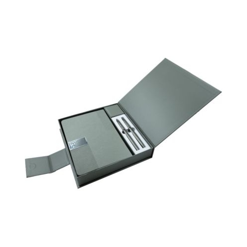 Set cadou stilou  pix  agenda A5 Office-Cover metalic grafit cu striatii cutie cadou