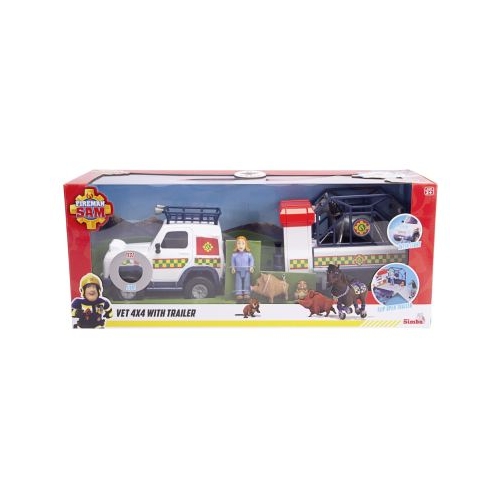 POMPIERUL SAM VEHICUL SALVARE ANIMALE CU FIGURINE SI REMORCA