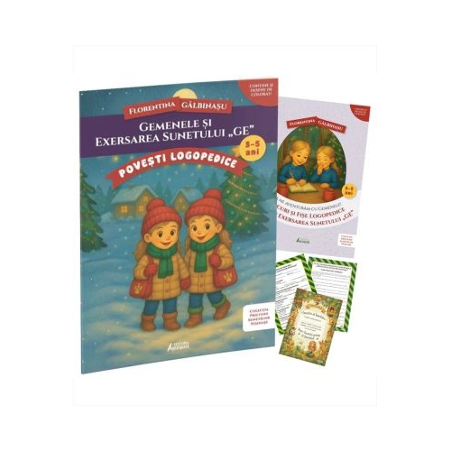 Pachet Logopedic corectare pronuntie sunet GE Gemenele Poveste caiet de exercitii si diploma