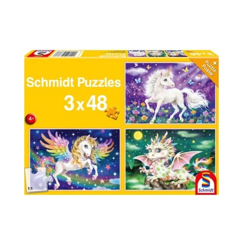Set puzzle 3 x 48 piese Animale mitice  cadou poster Schmidt