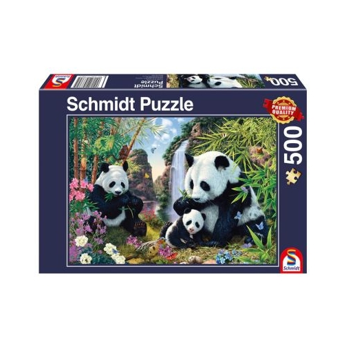 Puzzle 500 piese Familia panda la cascada Schmidt