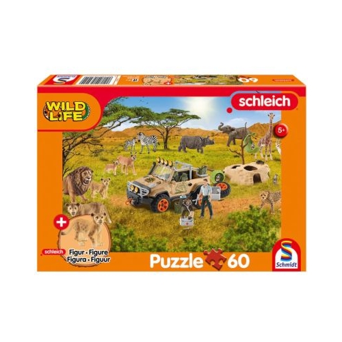 Puzzle 150 piese Lumea salbatica in savana  cadou figurina pui de leu Schmidt