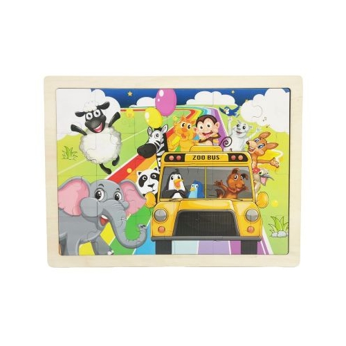 Puzzle lemn - Animale in Zoo Bus 24 piese Colorarte