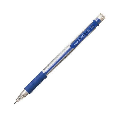 Creion mecanic UNI Shalaku M5-101 0.5mm grip cauciucat corp transparent albastru cu guma de sters
