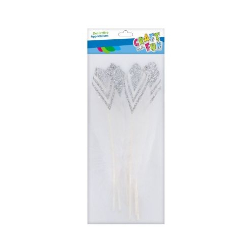 Accesorii creatie - pene alb 18-20cm cu sclipici argintiu set 6 buc Craft with Fun 463665