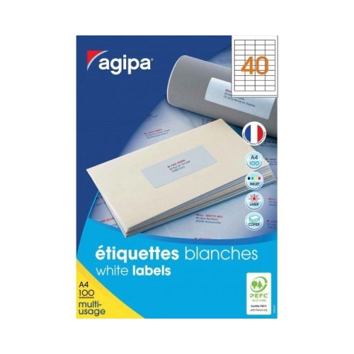 Etichete autocolante Agipa 101114 40A4 48. 5x25 permanente colturi drepte alb top 100 coli 4000 etichete
