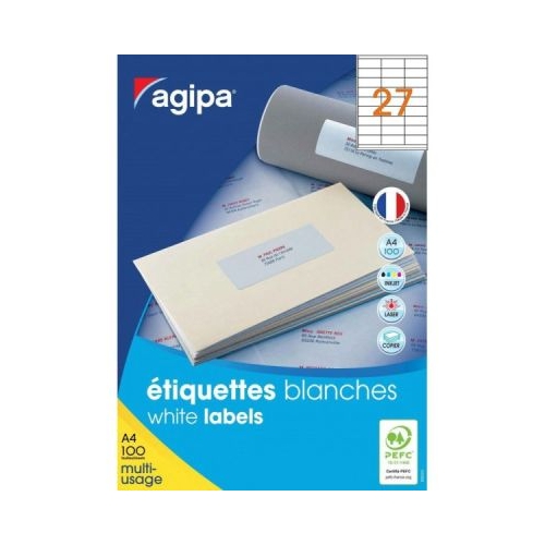 Etichete autocolante Agipa 101118 24A4 70x33. 8 mm permanente colturi drepte alb top 100 coli 2400 etichete