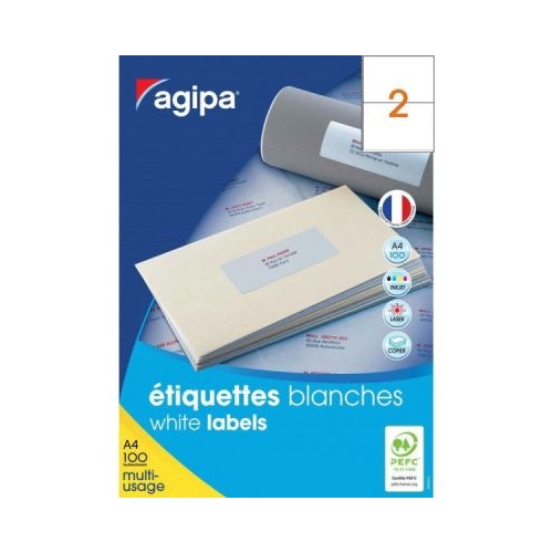 Etichete autocolante Agipa 101137119016 2A4 210x148. 5 mm permanente colturi drepte alb top 100 coli 200 etichete