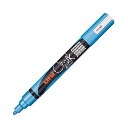 Marker cu creta UNI Chalk PWE-5M varf rotund 1. 8-2. 5mm Albastru metalizat
