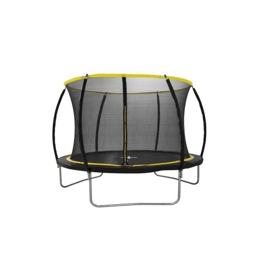 Trambulina pentru copii, Dunlop, plasa de protectie cu fermoar, dimensiuni 244x200 cm, negru/galben