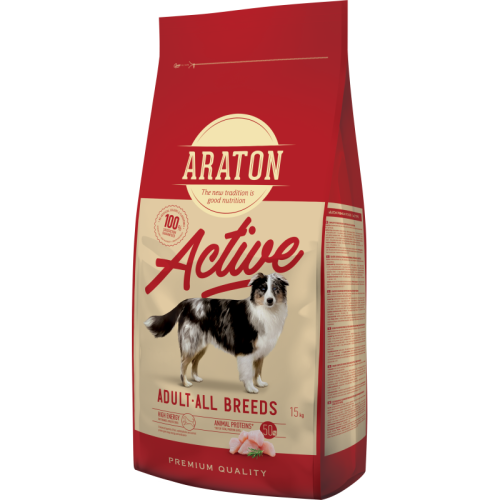 Hrana uscata pentru caini activi, cu pui, 15 kg, Araton Adult