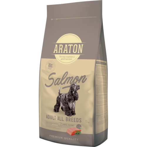 Hrana uscata pentru caini, cu somon si orez, 15 kg, Araton Adult
