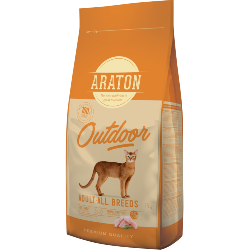Hrana uscata pentru pisici, cu pui si curcan, 15 kg, Araton Adult Outdoor