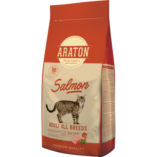 Hrana uscata pentru pisici, cu somon, 15 kg, Araton Adult