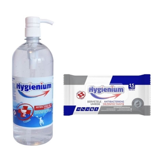 Pachet Hygienium: Gel dezinfectant pentru maini 1000 ml + Servetele umede antibacteriene/dezinfectante 12x15 bucpe grupdzc.ro✅. Descopera gama copleta de produse la oferte speciale✅!