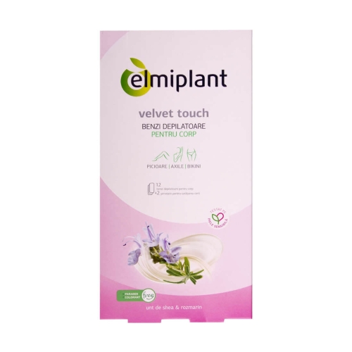 Elmiplant Velvet Touch Benzi depilatoare pentru corp cu Unt de shea si Rozmarin, 12 bucati. Produse pentru Ingrijire corp