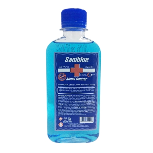 Saniblue Spirt/Alcool sanitar 70% 200 ml, avizat Ministerul Sanatatii