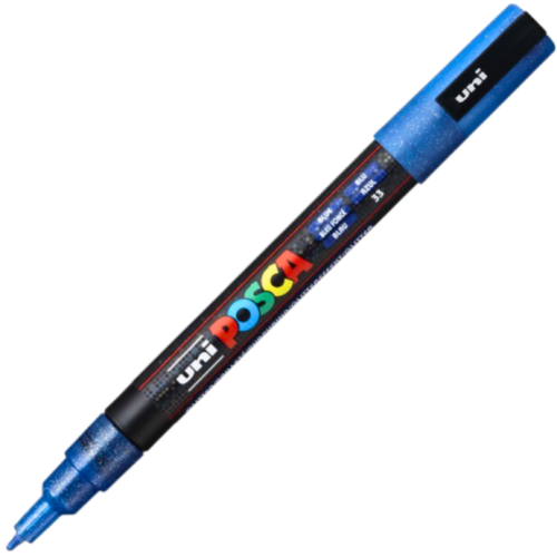 Marker UNI PC-3ML 0. 9-1. 3 mm cu sclipici albastru Posca