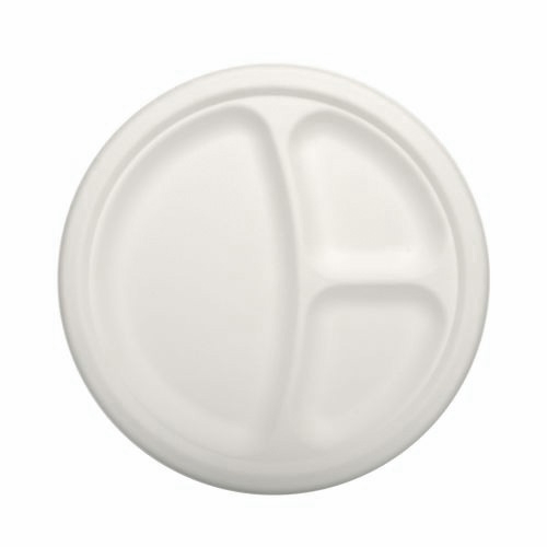 Set 50 farfurii intinse, diametru 230mm, alba, unica folosinta, fabricate din trestie de zahar