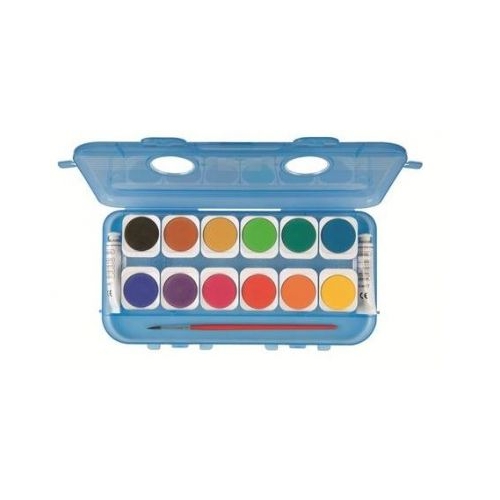 Acuarele Morocolor cu pensula, diametru pastila 30mm, 2 tuburi albe, 12 culori/set (MC15572)