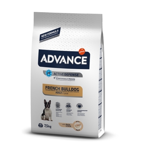 Hrana uscata Bulldog Francez, cu Rata si orez, 7.5 kg, Advance Dog