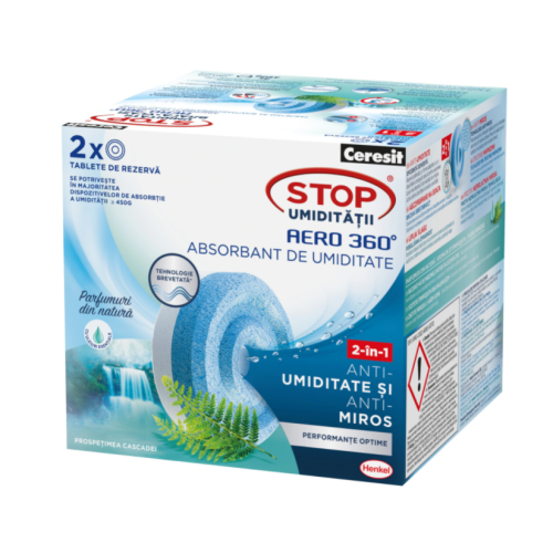 Dezumidificator rezerva absorbant umiditate Aero 360°, 900g prospetimea cascadei 2 buc Ceresit
