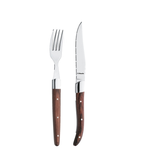 Set 4 cutite friptura Royal Steak, lama serata, maner din lemn natur