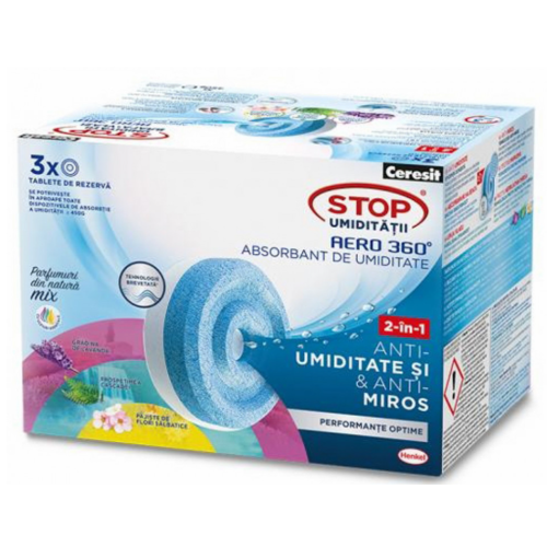 Dezumidificator rezerva absorbant umiditate Aero 360°, 1350g parfum mix 3 buc  Ceresit