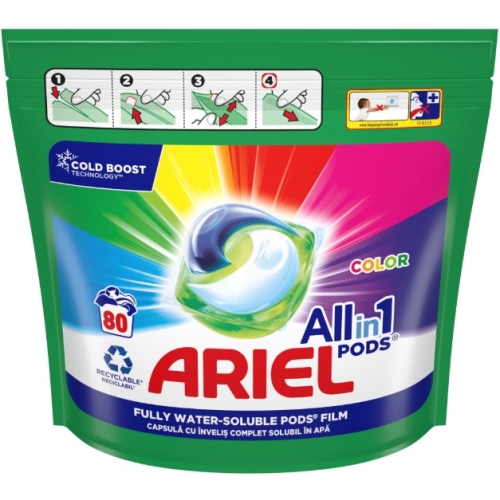 Detergent capsule pentru haine/rufe, All In 1 Pods Color, 1.5 L, 80 spalari, Ariel