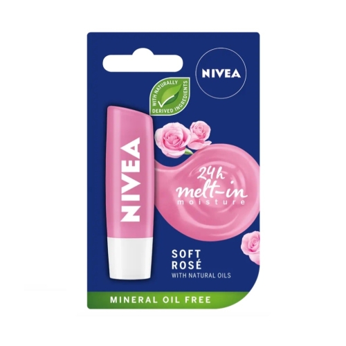 Balsam de buze Soft Rose cu Uleiuri naturale, 5.5 ml, Nivea