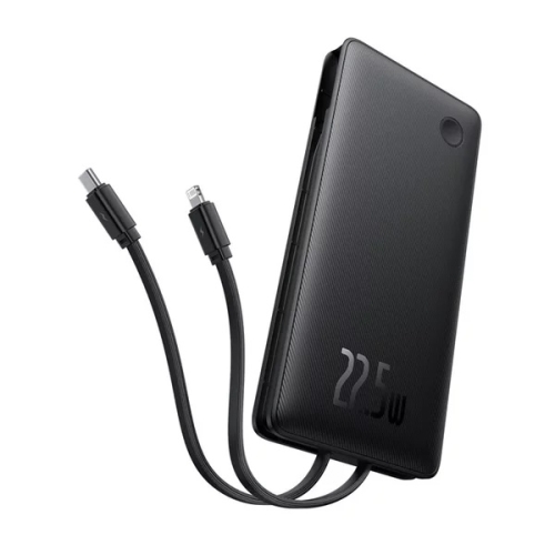 Baterie externa Baseus Airpow Lite, 10000mAh, 22.5W, Incarcare rapida, USB-C, USB-A, cablu dual Lightning si USB-C, Negru