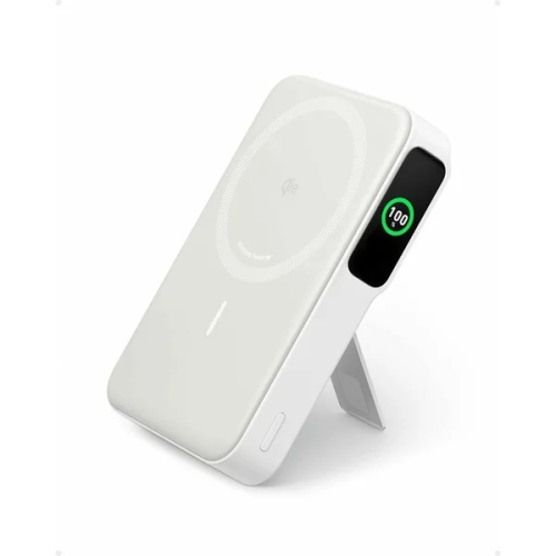 Baterie externa magnetica wireless Anker MagGo, Qi2, 10.000 mAh, 15W, USB-C, Suport Pliabil, Smart Display, pentru iPhone 15/14/13/12, Alba