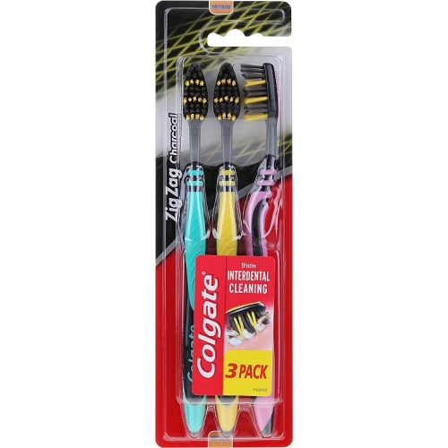 Set 3 Bucati Periute de dinti Colgate ZigZag Charcoal, Medium 
