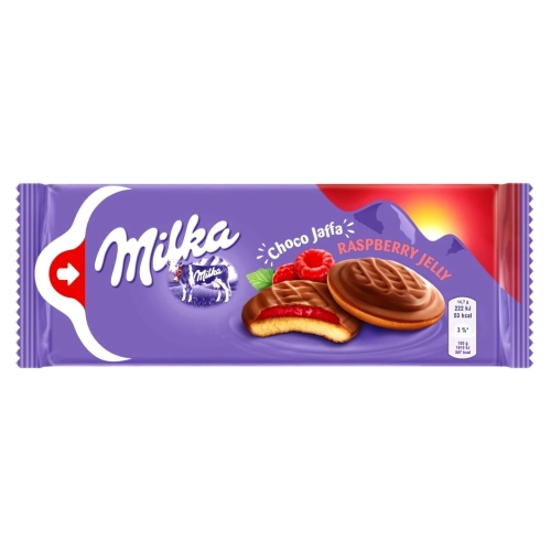 Biscuiti cu jeleu de zmeura si glazura de ciocolata, 147 g, Milka