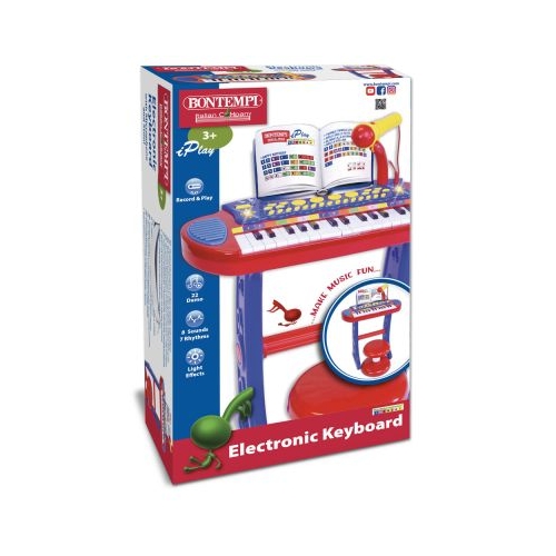 Orga electronica albastra cu scaun si microfon, Bontempi