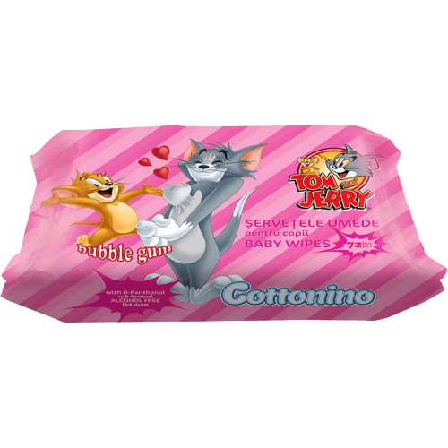 Cottonino Tom and Jerry Servetele umede pentru copii Bubble Gum, 72 buc. Produs pentru igiena persoanala