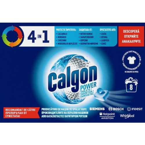 Calgon Tablete anticalcar 3in1 Powerball, 8 bucati. Produs pentru protejarea masinii de spalat