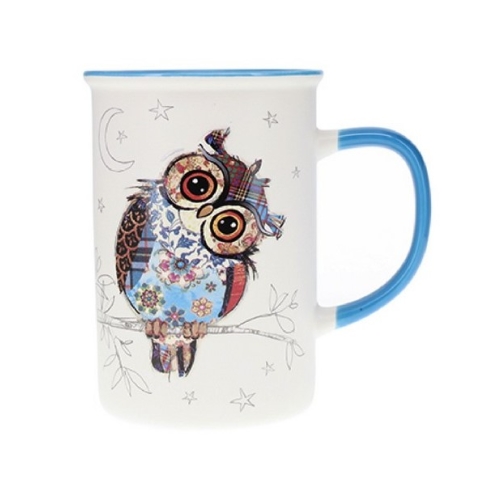 Cana Timbale droit L Kook Chouette 360 ml Ceramica Alb Kiub