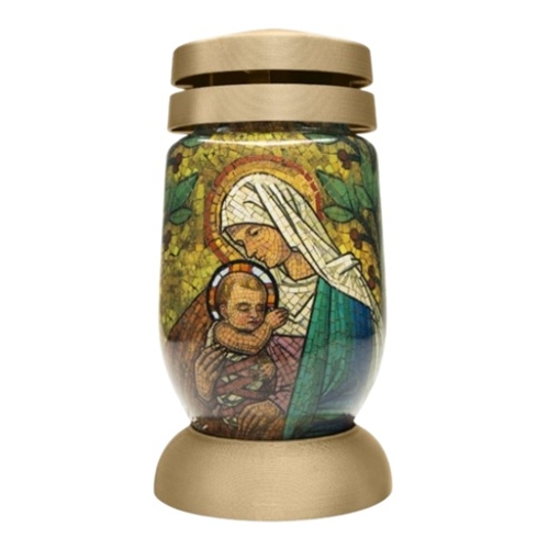 Candela Bolsius sticlă 3L cu Maica Domnului Vitraliu