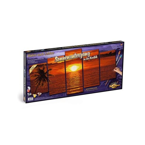 Kit pictura pe numere apus in Caraibe, 5 tablouri, Schipper