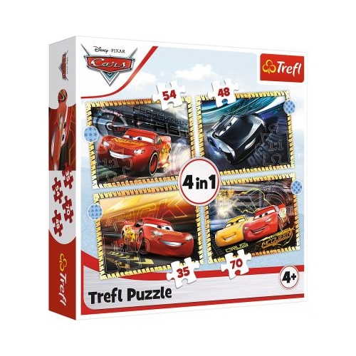 Puzzle 4in1 Cars - pe locuri, fiti gata, start!