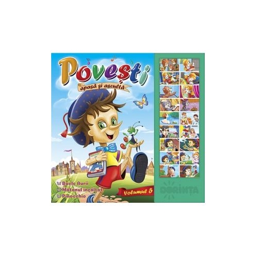 Carte cu sunete. Povesti, volumul 5, editura Dorinta. Carte de povesti pentru copii.